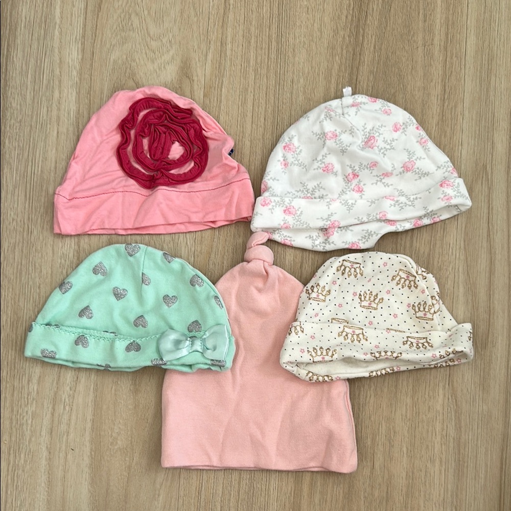 Assorted Baby Beanies Set - Pink, White, Mint Green